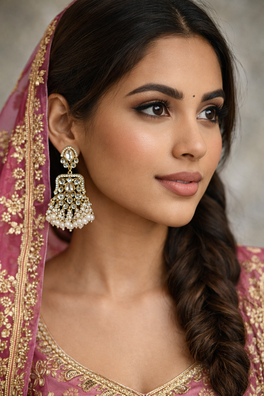 Kundan and Pearls Dangler Earrings