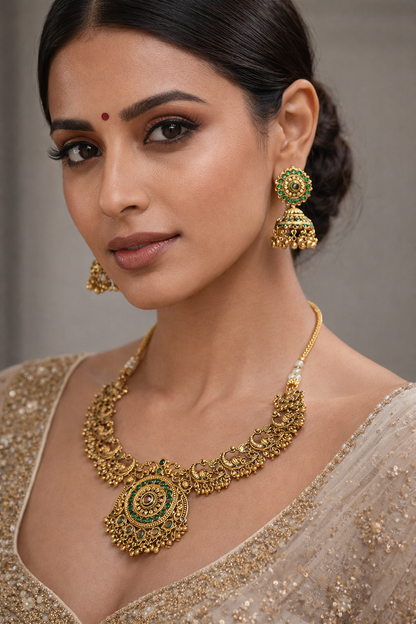 Gold Plated Peacock Necklace Set