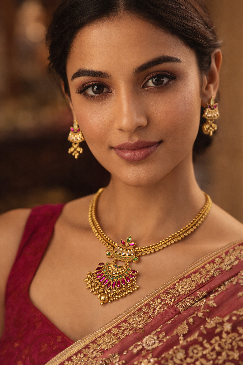 Antique Gold Plated Swan Necklace Set