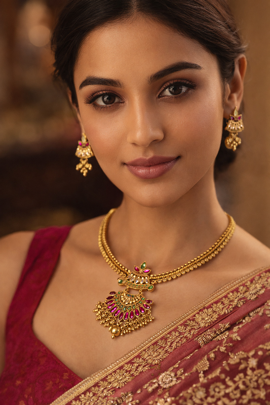 Antique Gold Plated Swan Necklace Set