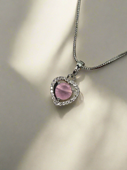 Diamond and Pink Stone Pendant Set