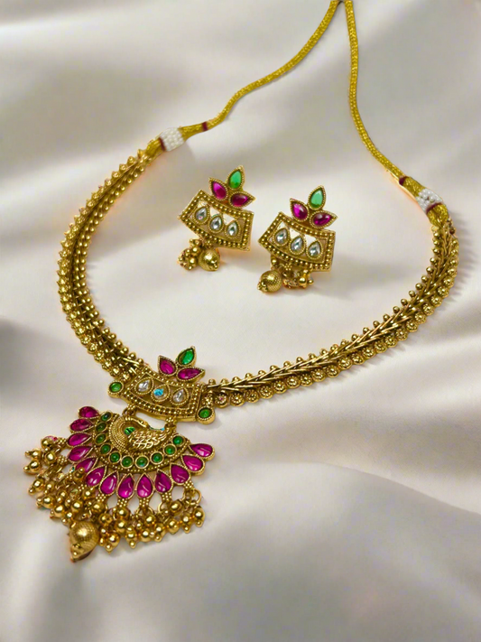 Antique Gold Plated Swan Necklace Set