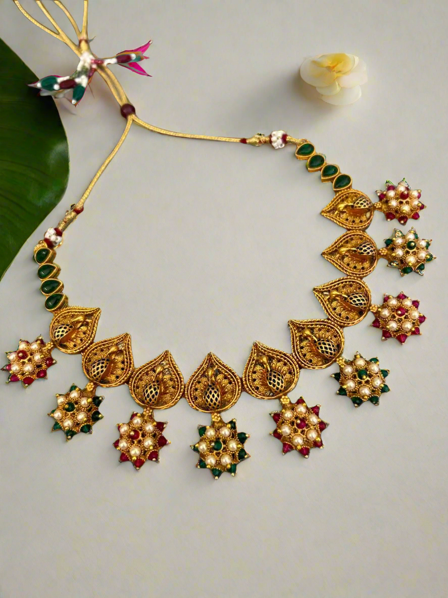 Antique Festive Gold Plated Choker Necklace Set