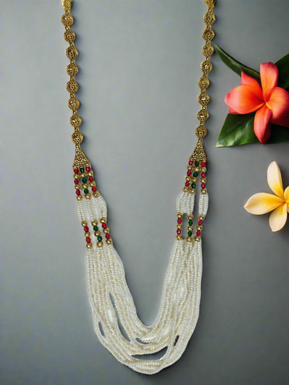 Fine Pearls and Gold Plated Beads Long Necklace Set