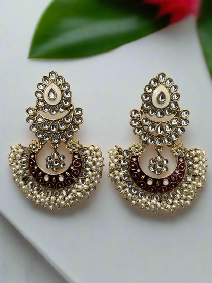 Kundan and Pearls Chandbali Earrings