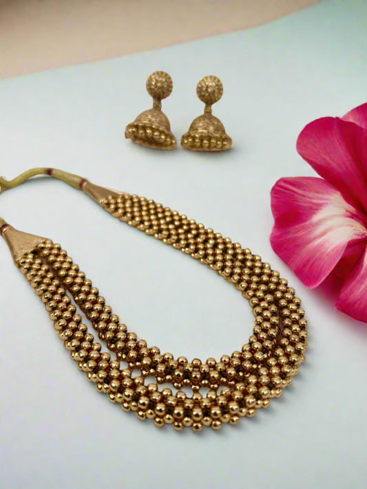 Two Lines Gold Plated Beads Necklace