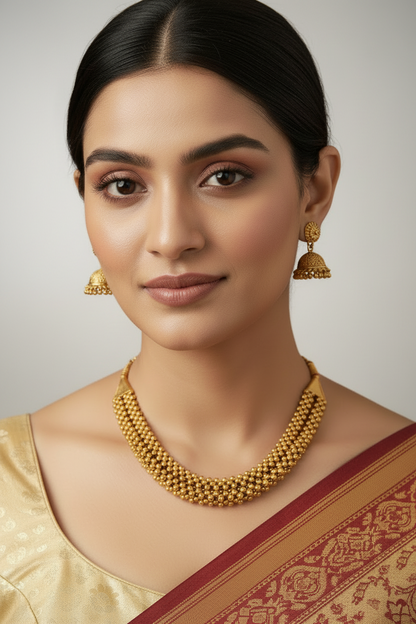 Two Lines Gold Plated Beads Necklace