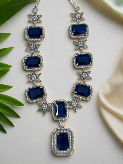 Blue Sapphire and AD Necklace Set