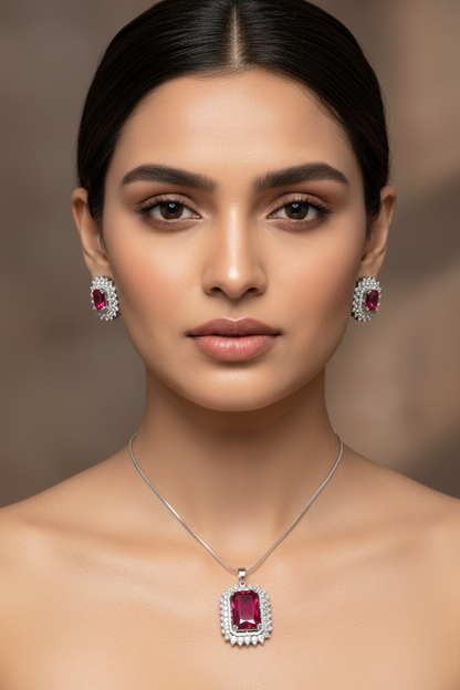 Bold Ruby and AD Pendant Set