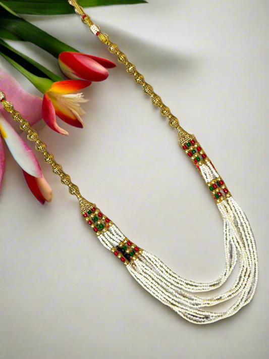 Fine Pearls and Gold Plated Beads Long Necklace Set