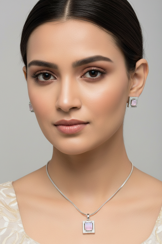 Pink Quartz and AD Pendant Set