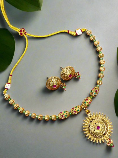 Gold Plated Pendant Set with Green Beads