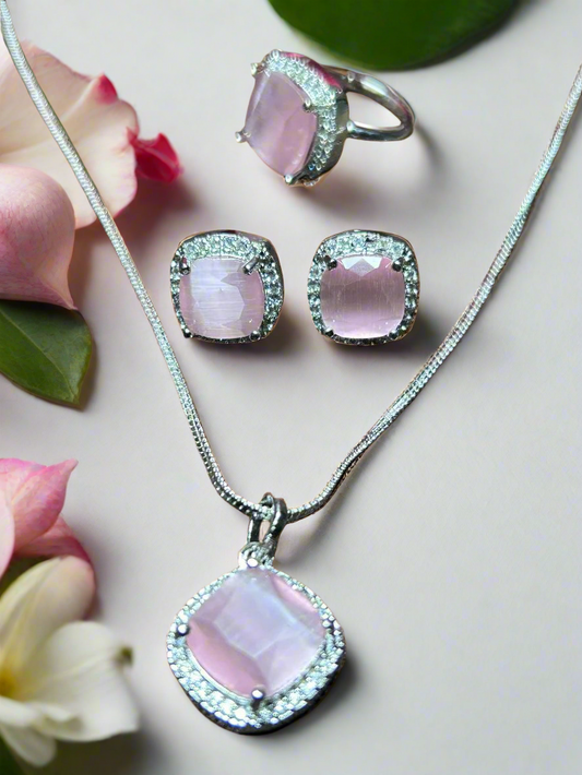 Pink Quartz and AD Pendant Set