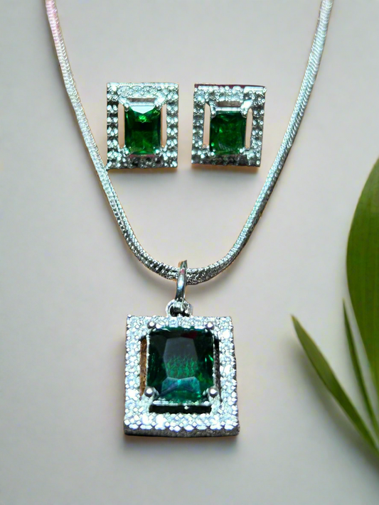 Green Emerald and AD Pendant Set