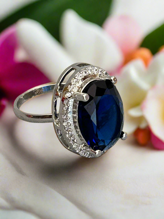Cluster AD and Blue Sapphire Oval Ring