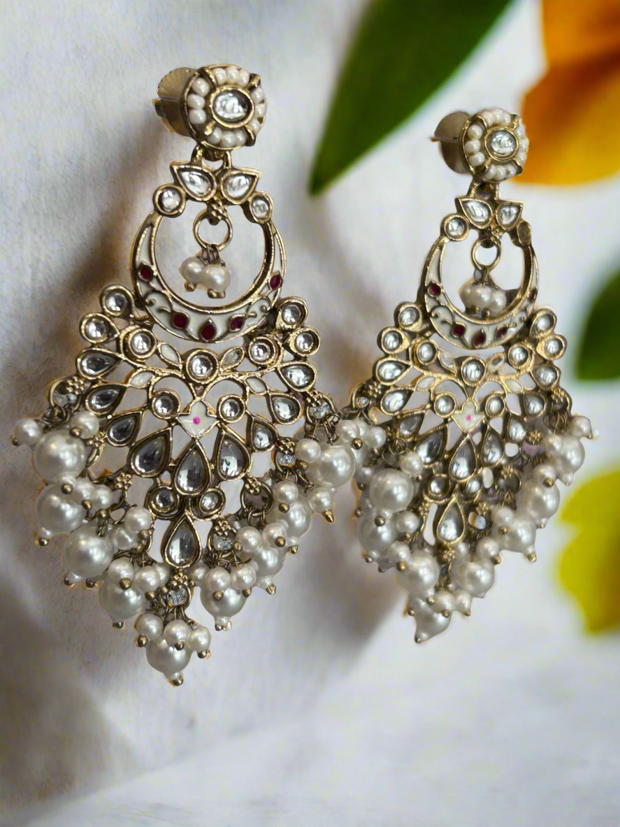 Kundan and Pearls Dangler Earrings