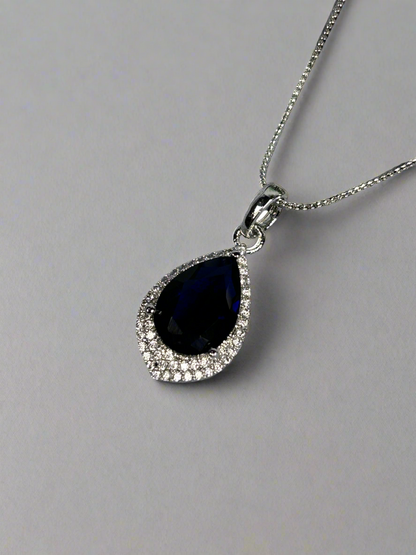 Blue Sapphire and Cluster AD Pendant