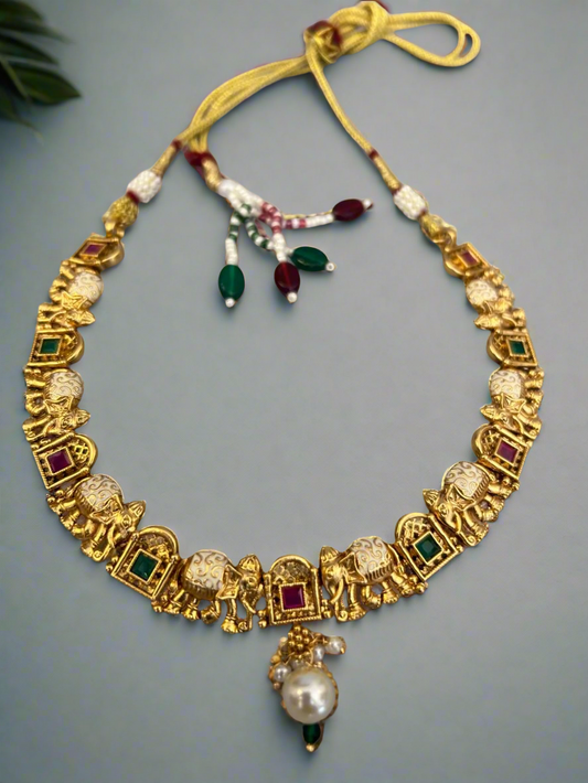 Gold Plated Elephant Necklace Set