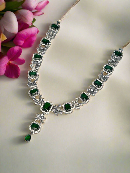Cluster AD and Green Emerald Necklace Set