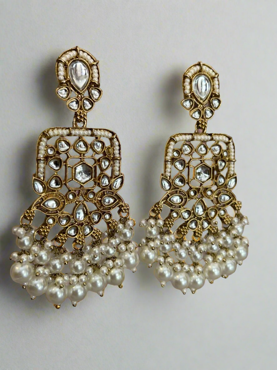 Kundan and Pearls Dangler Earrings