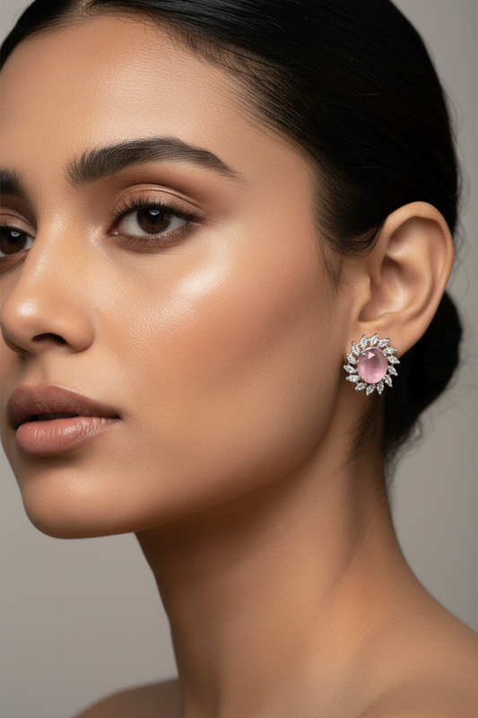 Cluster AD and Pink Quartz Earrings