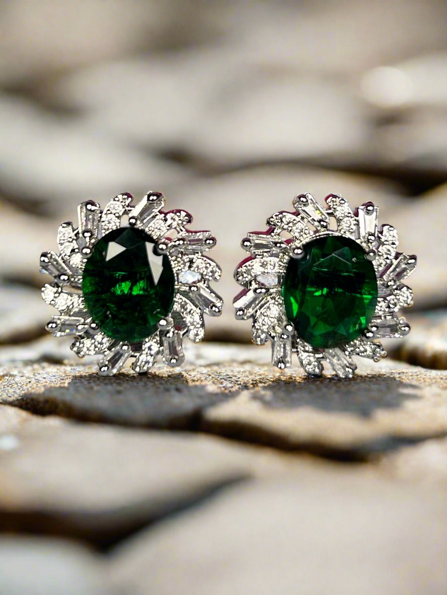 Cluster AD and Green Emerald Stud Earrings