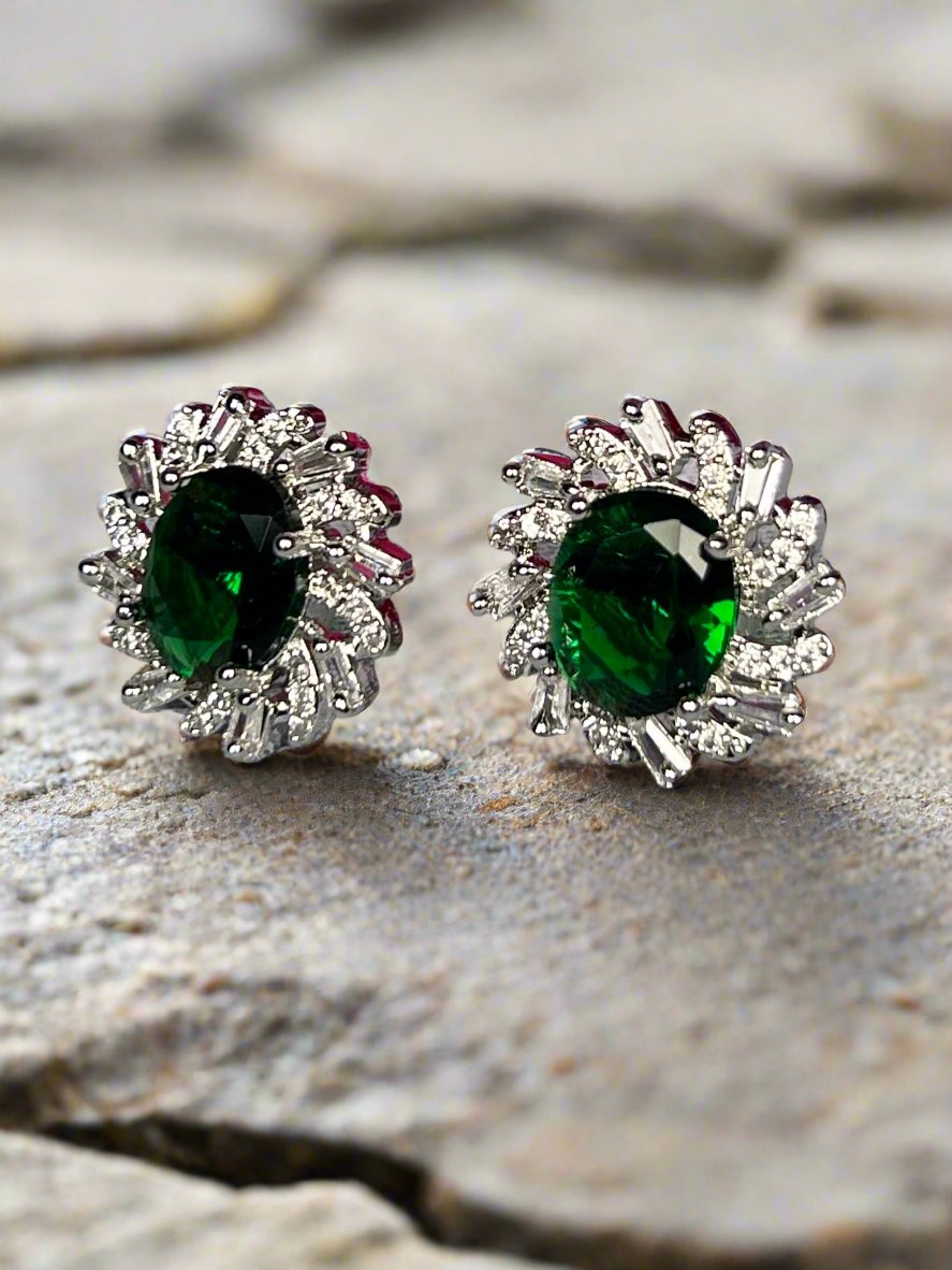 Cluster AD and Green Emerald Stud Earrings