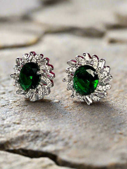 Cluster AD and Green Emerald Stud Earrings