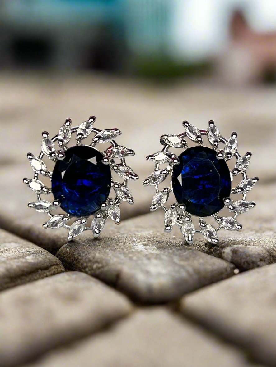 Cluster AD and Blue Sapphire Stud Earrings