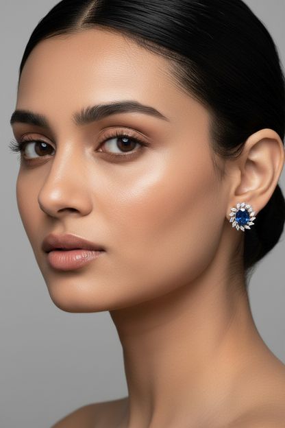 Cluster AD and Blue Sapphire Stud Earrings