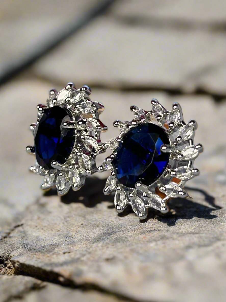 Cluster AD and Blue Sapphire Stud Earrings