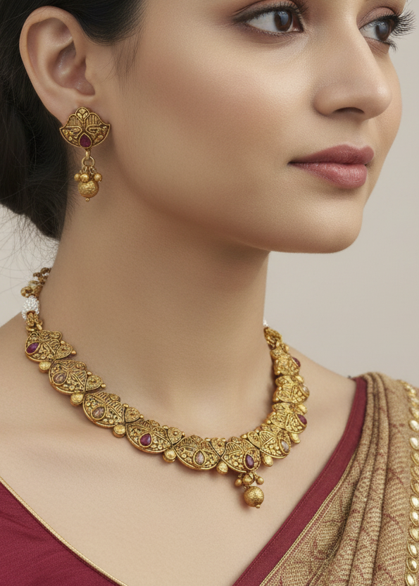 Antique Gold, Ruby and Diamond Necklace Set