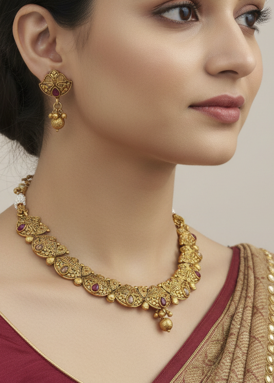 Antique Gold, Ruby and Diamond Necklace Set