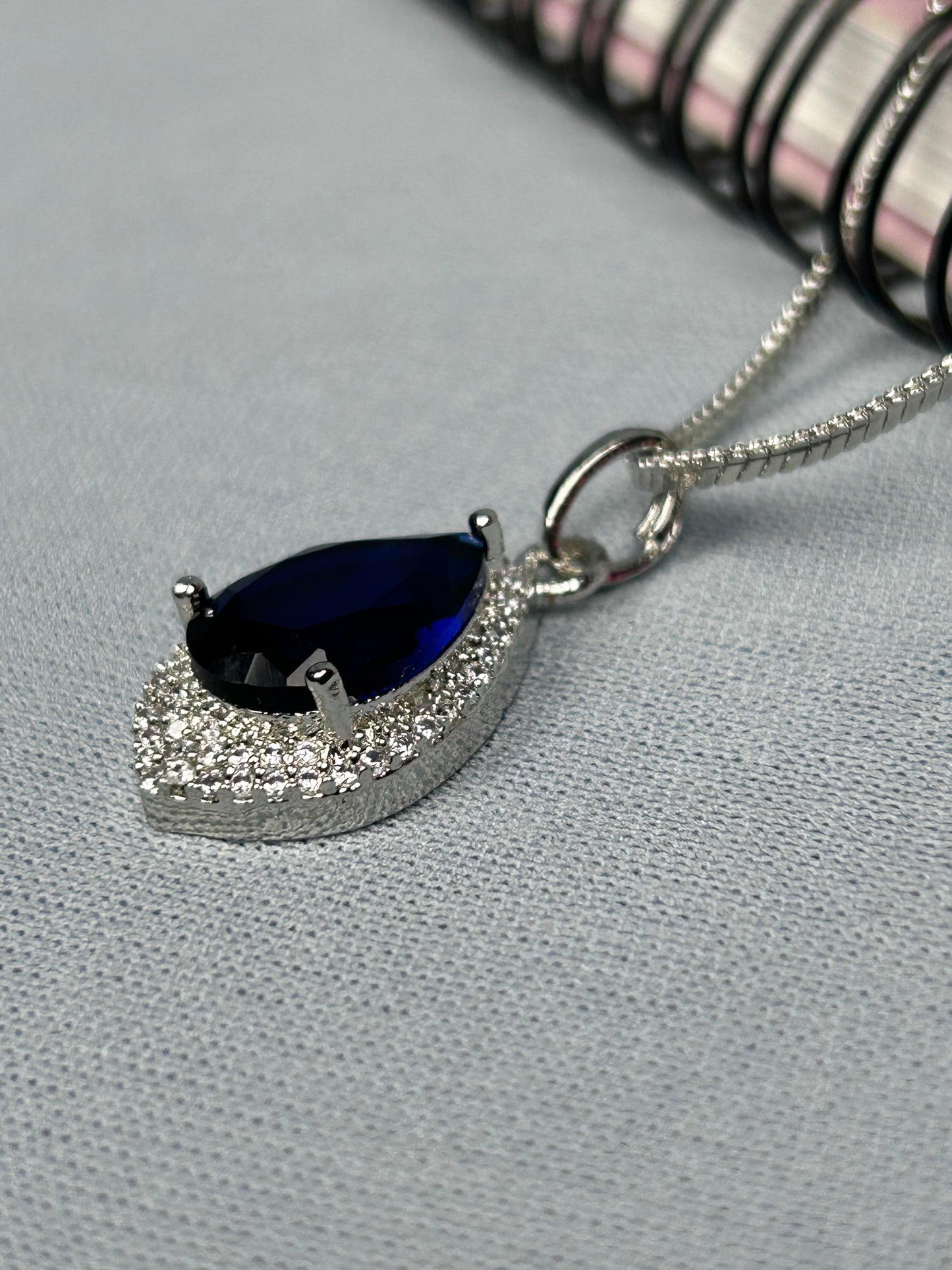 Blue Sapphire and Cluster AD Pendant