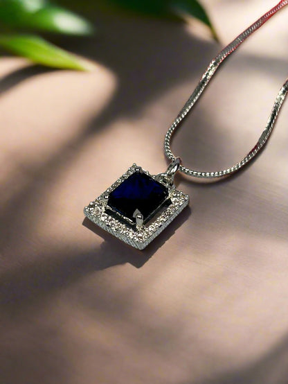 Blue Sapphire and AD Pendant Set