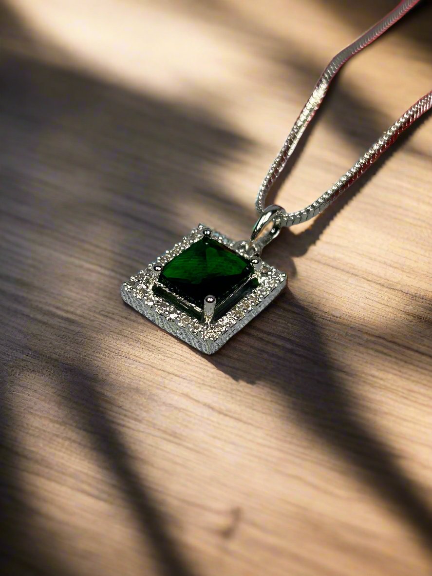 Green Emerald and AD Pendant Set