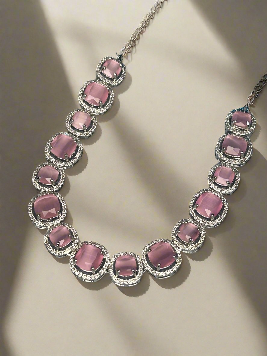 Cluster AD and Pink Quartz Necklace Set