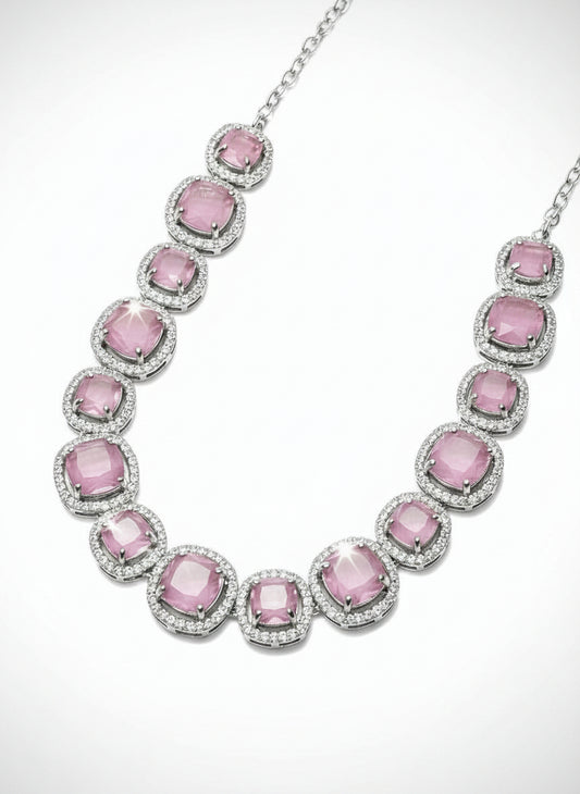 Cluster AD and Pink Quartz Necklace Set