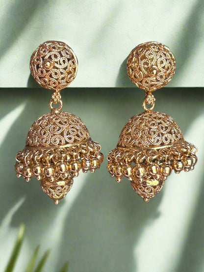 Intricate Gold Plated Jhumkas