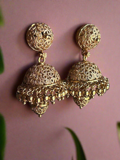 Intricate Gold Plated Jhumkas