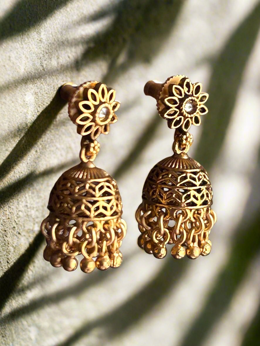 Intricate Gold Jhumkis