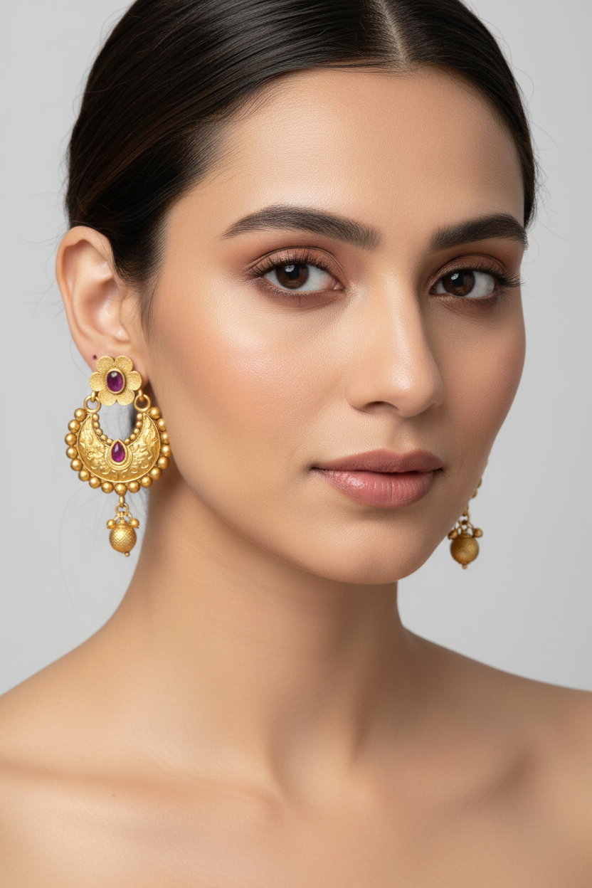 Antique Gold Plated Crescent Earrings