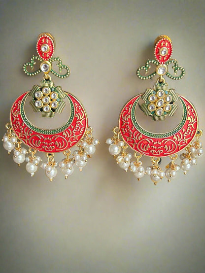 Red and Green Chandbali Earrings