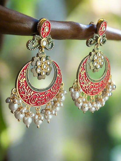 Red and Green Chandbali Earrings