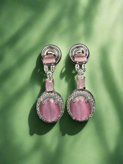 Pink Quartz and AD Necklace Set