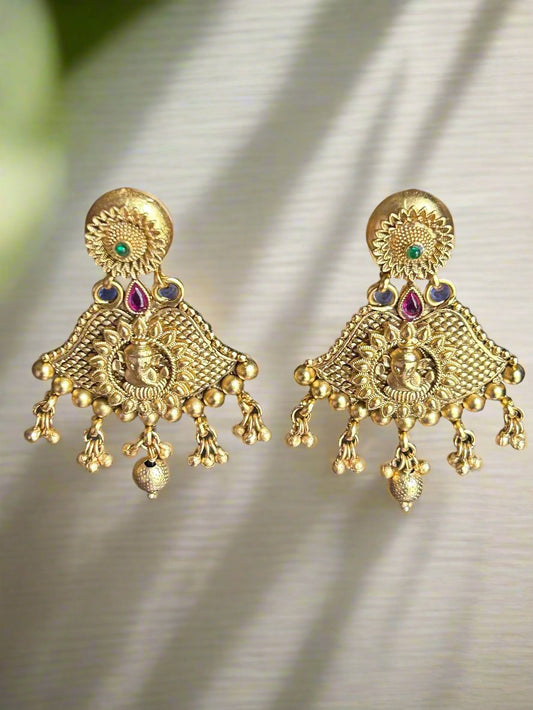 Antique Gold Plated Lord Ganesha Dangler Earrings