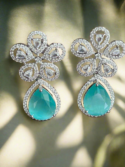 Floral Dangler Earrings with Diamond and Eden Emerald