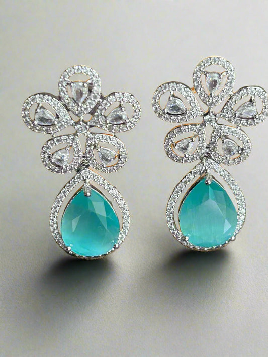 Floral Dangler Earrings with Diamond and Eden Emerald