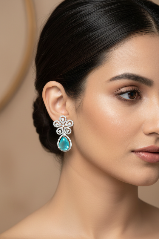 Floral Dangler Earrings with Diamond and Eden Emerald