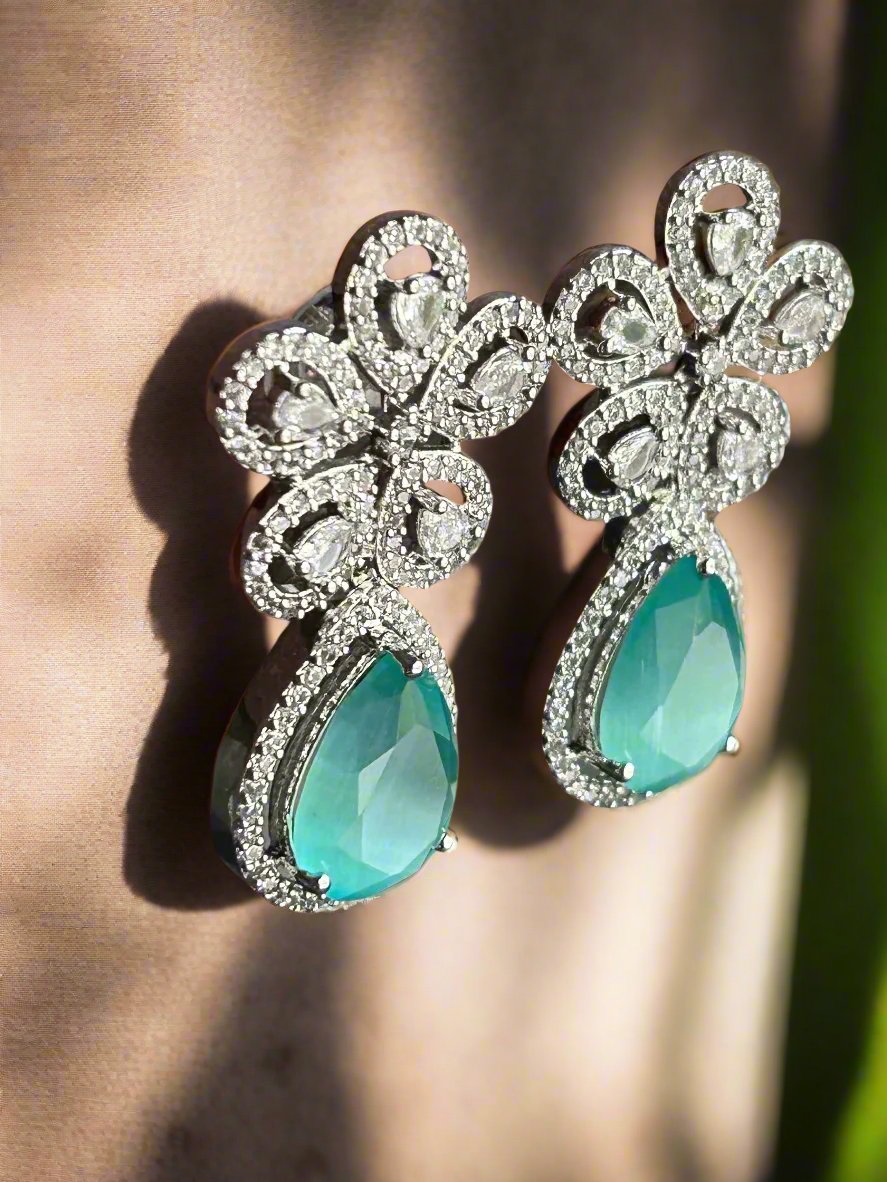 Floral Dangler Earrings with Diamond and Eden Emerald